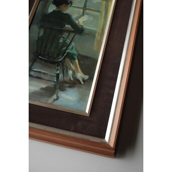 木下孝則「読書する女」6号 油彩画 額装 日動画廊シール　Z447 