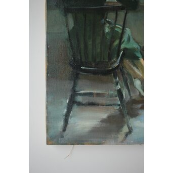 木下孝則「読書する女」6号 油彩画 額装 日動画廊シール　Z447 