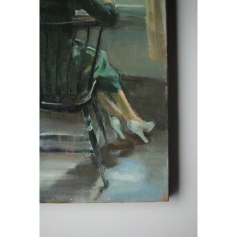 木下孝則「読書する女」6号 油彩画 額装 日動画廊シール　Z447 