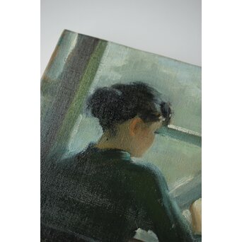木下孝則「読書する女」6号 油彩画 額装 日動画廊シール　Z447 