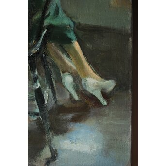 木下孝則「読書する女」6号 油彩画 額装 日動画廊シール　Z447 