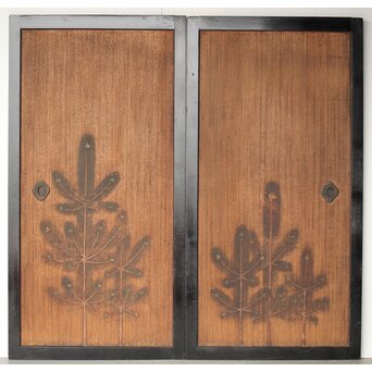 竹松板絵 砂ずり一枚板建具 2枚1組　B1052Y B面　こちらは松デザイン