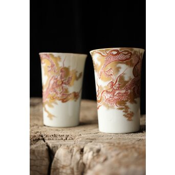 九谷赤絵名工 浅井一毫 雲龍ビール呑/盃　P429 