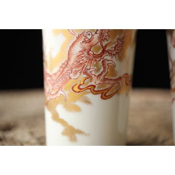 九谷赤絵名工 浅井一毫 雲龍ビール呑/盃　P429 