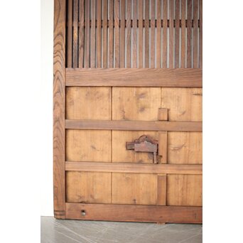 鉄板金具 総欅格子蔵戸　W123Y 