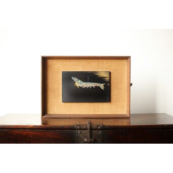 高橋静道 讃岐彫 海老 漆芸額　Q344