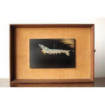 高橋静道 讃岐彫 海老 漆芸額　Q344 