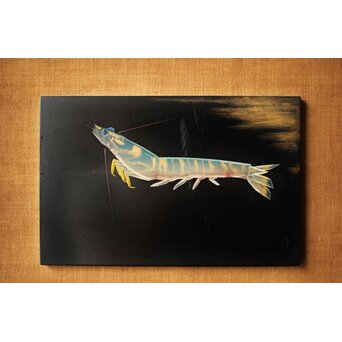 高橋静道 讃岐彫 海老 漆芸額　Q344 