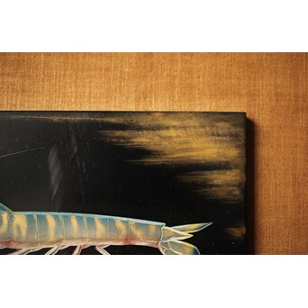 高橋静道 讃岐彫 海老 漆芸額　Q344 