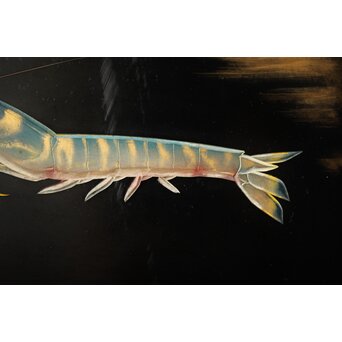 高橋静道 讃岐彫 海老 漆芸額　Q344 