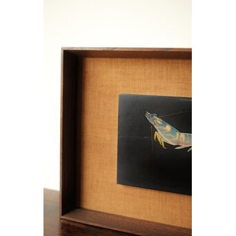 高橋静道 讃岐彫 海老 漆芸額　Q344 