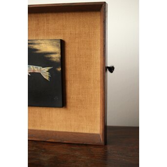 高橋静道 讃岐彫 海老 漆芸額　Q344 