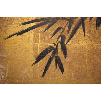 下村観山 金地水墨竹図 天袋引戸 4枚1組　Z450 