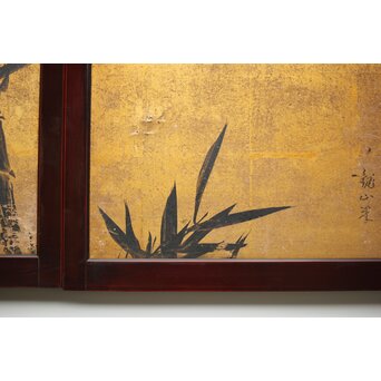 下村観山 金地水墨竹図 天袋引戸 4枚1組　Z450 