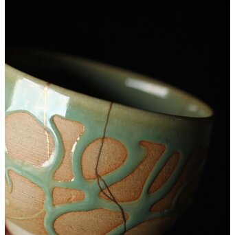 小杉焼 流描青磁茶碗　P433 