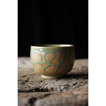 小杉焼 流描青磁茶碗　P433 