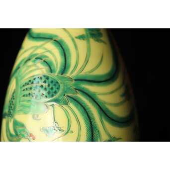 深川製磁 竜鳳凰錦手黄地 瓶　P435 