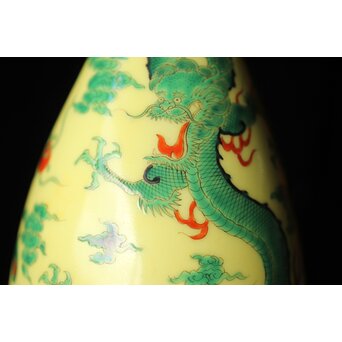 深川製磁 竜鳳凰錦手黄地 瓶　P435 