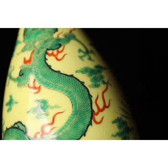 深川製磁 竜鳳凰錦手黄地 瓶　P435 