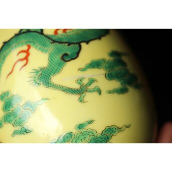 深川製磁 竜鳳凰錦手黄地 瓶　P435 