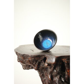 高井進 人間国宝三浦小平二師事 耀変陶盃 共箱 共布　P436