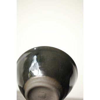 高井進 人間国宝三浦小平二師事 耀変陶盃 共箱 共布　P436 