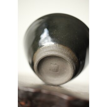 高井進 人間国宝三浦小平二師事 耀変陶盃 共箱 共布　P436 