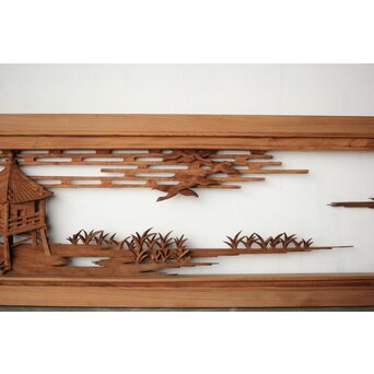 大島五雲 井波彫刻 長尺木彫欄間 【近江八景 堅田落雁】　R0370 