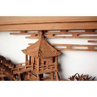 大島五雲 井波彫刻 長尺木彫欄間 【近江八景 堅田落雁】　R0370 