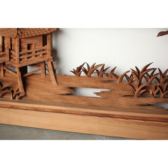 大島五雲 井波彫刻 長尺木彫欄間 【近江八景 堅田落雁】　R0370 