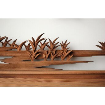 大島五雲 井波彫刻 長尺木彫欄間 【近江八景 堅田落雁】　R0370 