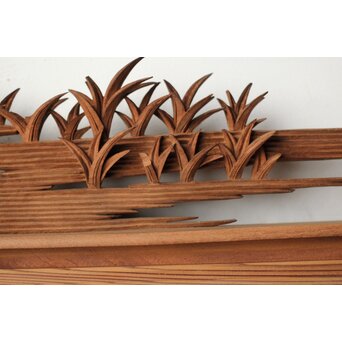 大島五雲 井波彫刻 長尺木彫欄間 【近江八景 堅田落雁】　R0370 