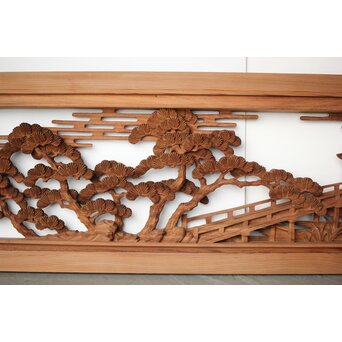 大島五雲 井波彫刻 長尺木彫欄間 【近江八景 堅田落雁】　R0370 