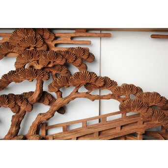 大島五雲 井波彫刻 長尺木彫欄間 【近江八景 堅田落雁】　R0370 