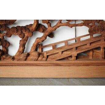 大島五雲 井波彫刻 長尺木彫欄間 【近江八景 堅田落雁】　R0370 