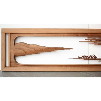 大島五雲 井波彫刻 長尺木彫欄間 【近江八景 堅田落雁】　R0370 