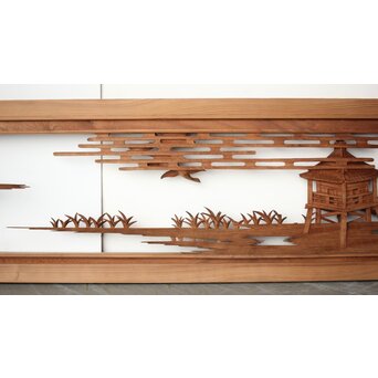 大島五雲 井波彫刻 長尺木彫欄間 【近江八景 堅田落雁】　R0370 