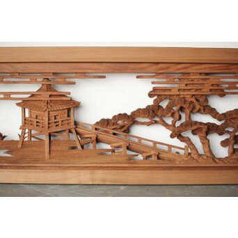 大島五雲 井波彫刻 長尺木彫欄間 【近江八景 堅田落雁】　R0370 