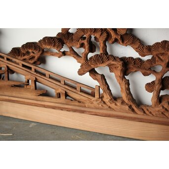 大島五雲 井波彫刻 長尺木彫欄間 【近江八景 堅田落雁】　R0370 