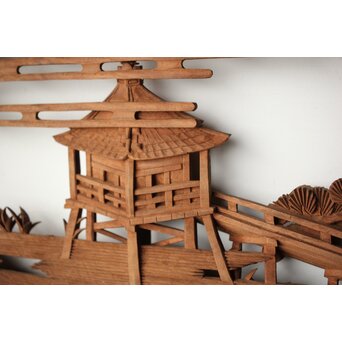 大島五雲 井波彫刻 長尺木彫欄間 【近江八景 堅田落雁】　R0370 