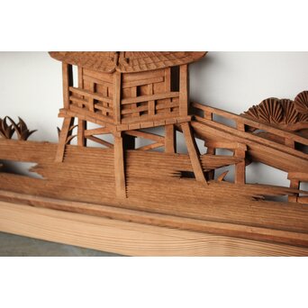 大島五雲 井波彫刻 長尺木彫欄間 【近江八景 堅田落雁】　R0370 