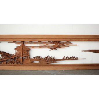 大島五雲 井波彫刻 長尺木彫欄間 【近江八景 堅田落雁】　R0370 