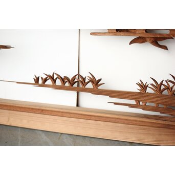 大島五雲 井波彫刻 長尺木彫欄間 【近江八景 堅田落雁】　R0370 