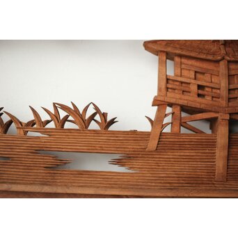 大島五雲 井波彫刻 長尺木彫欄間 【近江八景 堅田落雁】　R0370 