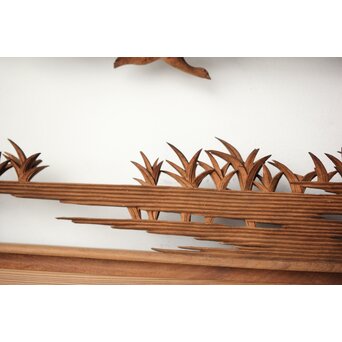 大島五雲 井波彫刻 長尺木彫欄間 【近江八景 堅田落雁】　R0370 