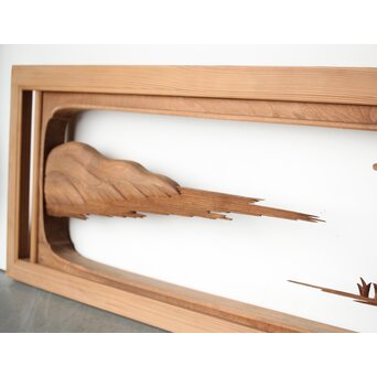 大島五雲 井波彫刻 長尺木彫欄間 【近江八景 堅田落雁】　R0370 