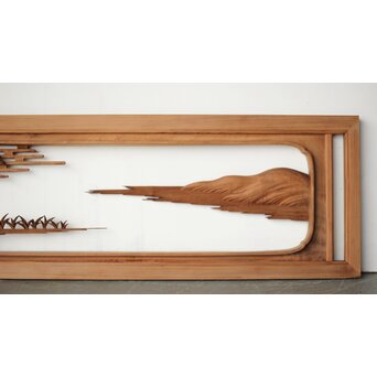 大島五雲 井波彫刻 長尺木彫欄間 【近江八景 堅田落雁】　R0370 