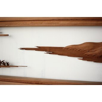 大島五雲 井波彫刻 長尺木彫欄間 【近江八景 堅田落雁】　R0370 