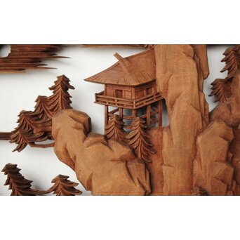 大島五雲 井波彫刻 木彫欄間 【近江八景 石山秋月/粟津晴嵐】2枚1組　R0371 