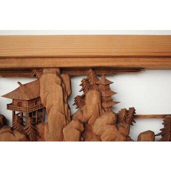 大島五雲 井波彫刻 木彫欄間 【近江八景 石山秋月/粟津晴嵐】2枚1組　R0371 